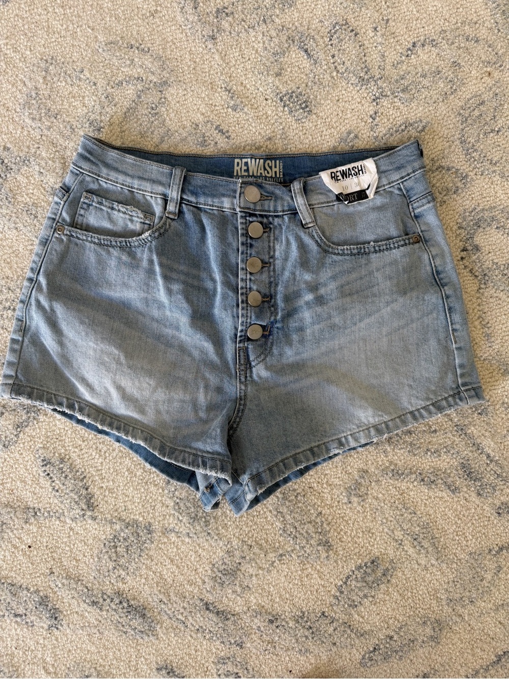 Rewash Light Blue High-Rise Button Fly Denim Shorts